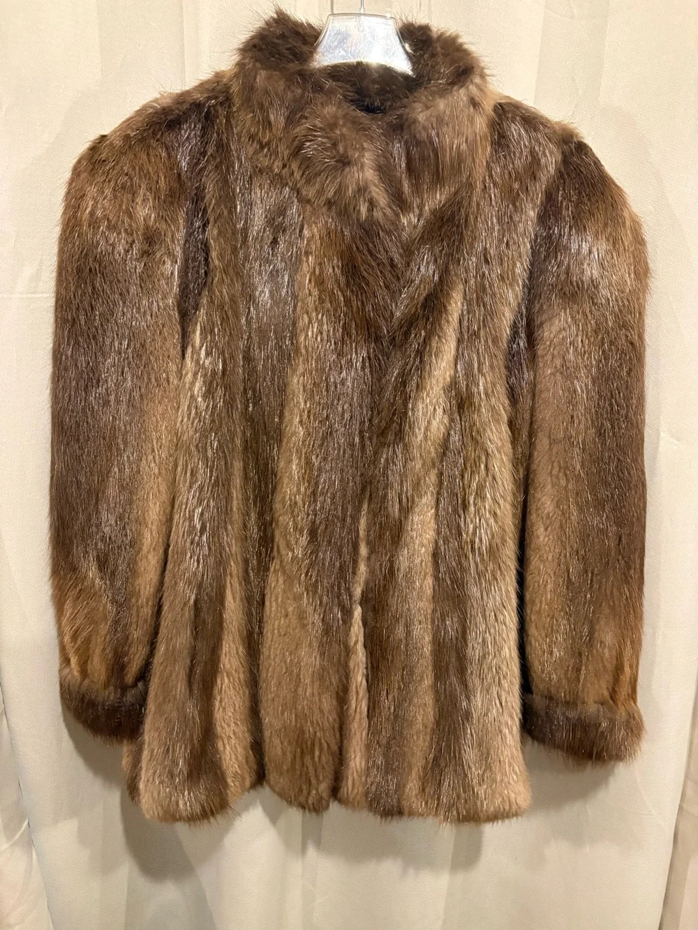 Women's Authentic Long Blonde Brown Beaver Fur Pea Coat